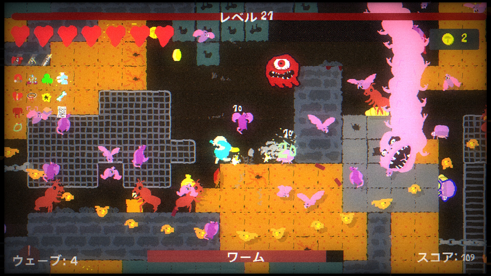 Blood Dungeonの足場と敵の群れ