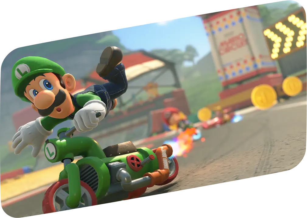 マリオカート ワールド:ルイージたちが走るレース画面