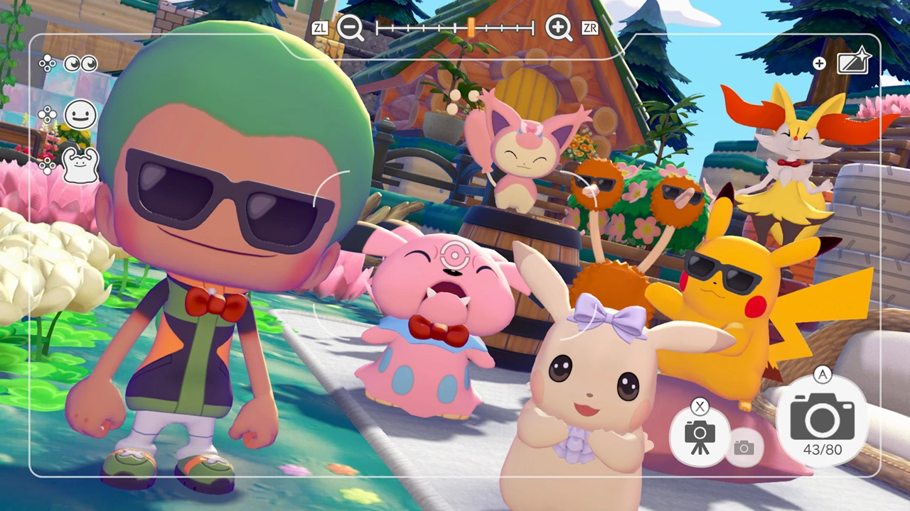 ぽこ あ ポケモン エキスパンションパス:アクセサリーを身に着けた主人公とポケモン