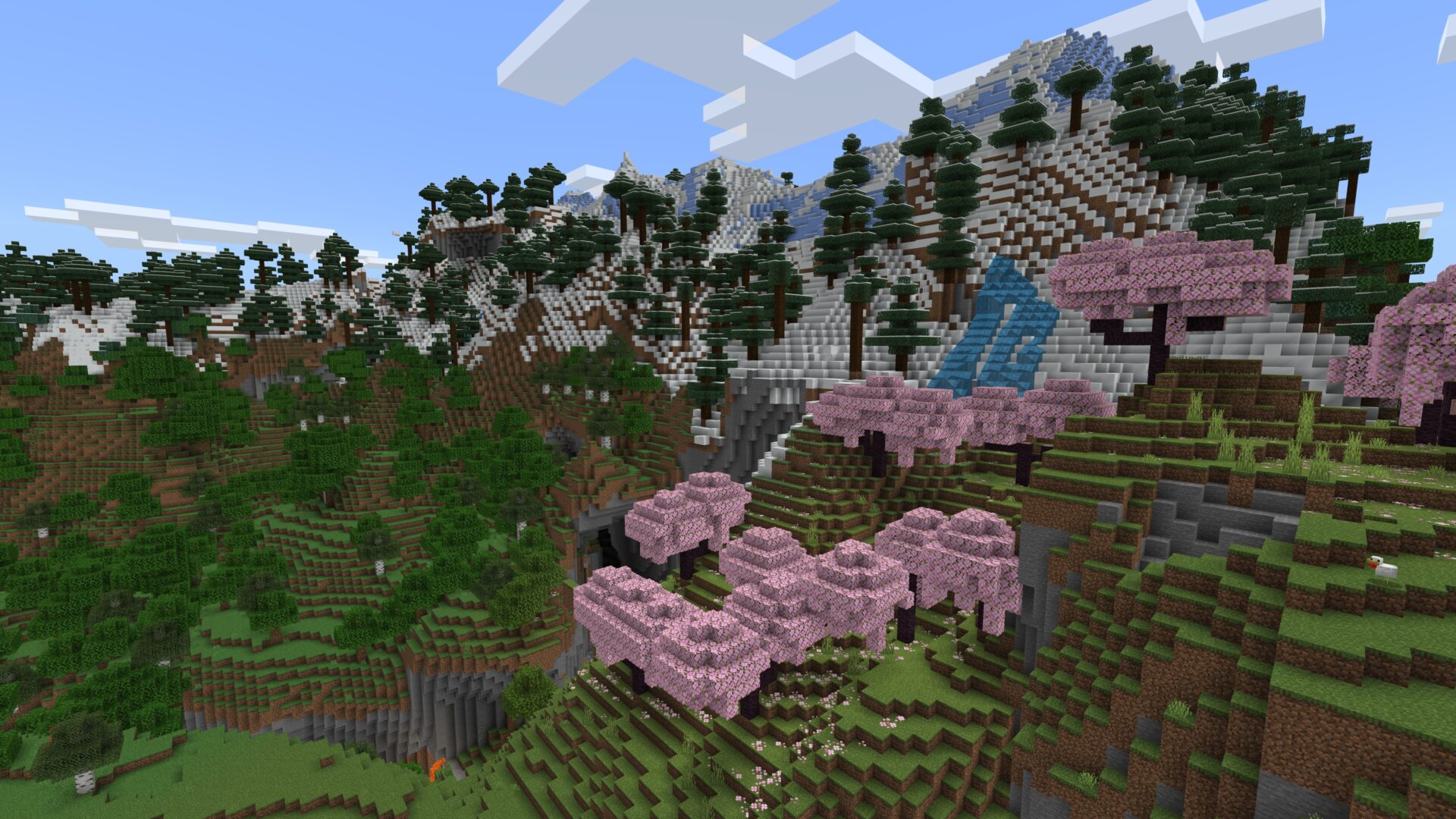 Minecraft(マインクラフト):桜のある世界のゲーム画面