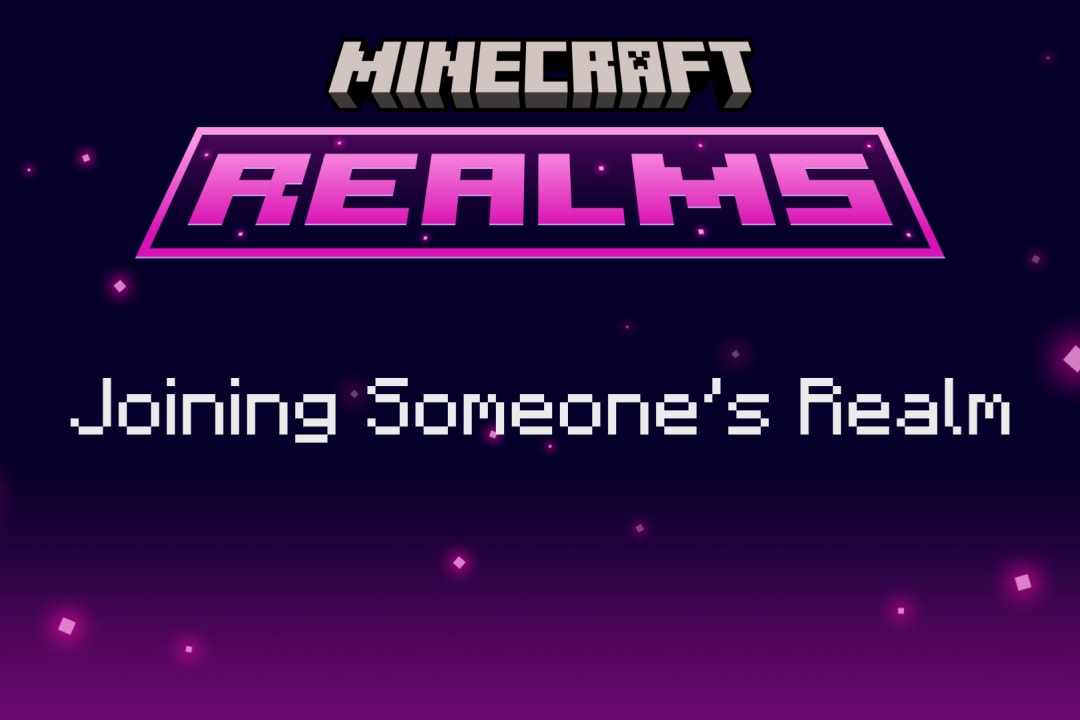 Minecraft Realmsのロゴと、英語の見出し「Joining Someone's Realm」