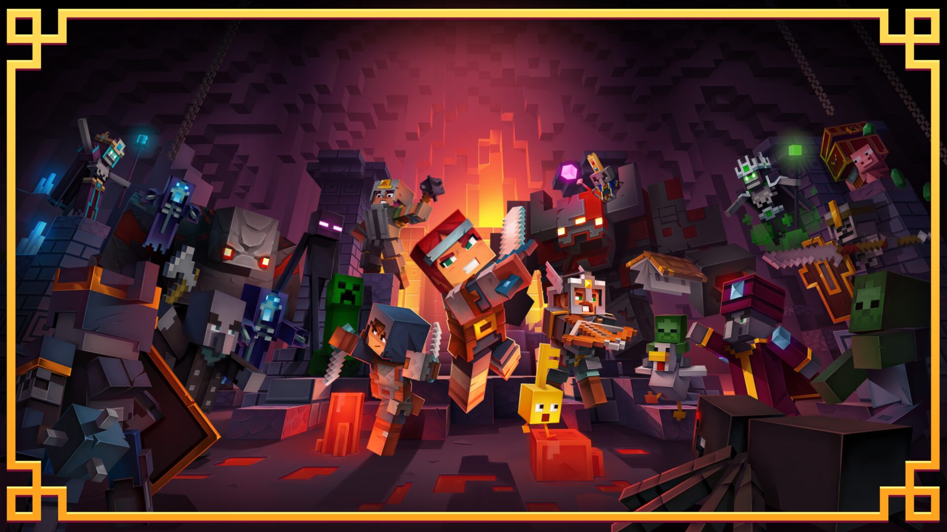 前作 Minecraft Dungeons の敵と戦うヒーローたち