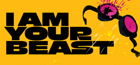 黄色い背景に黒い文字の『I AM YOUR BEAST』ロゴと、ピンクのレンズのゴーグル