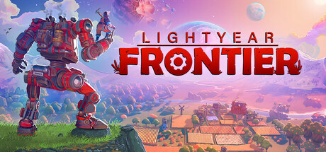 赤いメカが立つ丘の向こうに農場が広がり、中央に「LIGHTYEAR FRONTIER」のロゴ